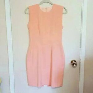 Vintage 60s handmade pale pink peach crepe sheath wiggle dress back slit size S
